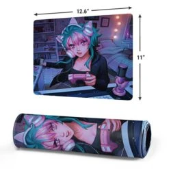 Anime Catgirl Gamer Nerd By Ivy Dolamore Gaming Mouse Pad