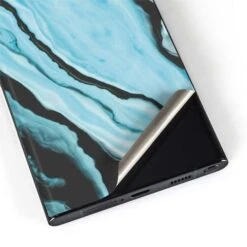 Aqua Blue Marble Ink Galaxy S22 Ultra Skin -Skinit Store aqua blue marble ink galaxy s22 ultra skin 1646439205 SKNMRBINK02GLX22U PR 04