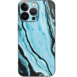 Aqua Blue Marble Ink IPhone 15 Pro Skin