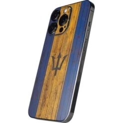 Barbados Flag Dark Wood IPhone 14 Pro Skin -Skinit Store barbados flag dark wood iphone 14 pro skin 1662674368 SKNTFDKWD03IPH14P PR 02