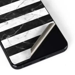 Black And White Striped Marble Galaxy S22 Plus Skin -Skinit Store black and white striped marble galaxy s22 plus skin 1646336897 SKNBWMRBL02GLX22P PR 04