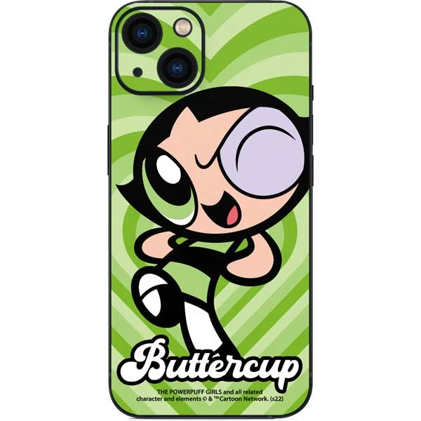 Cartoon Network Powerpuff Girls Buttercup Green Hearts IPhone 14 Skin 3 Cartoon Network Powerpuff Girls Buttercup Green Hearts IPhone 14 Skin