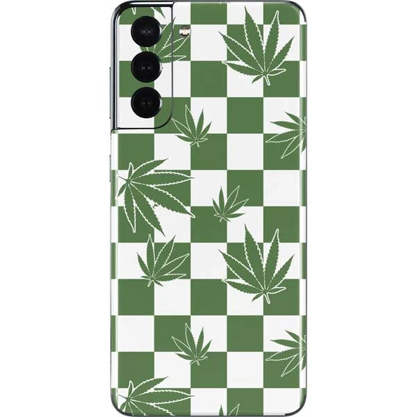 Marijuana Green Checkered Galaxy S21 5G Skin 3 Marijuana Green Checkered Galaxy S21 5G Skin