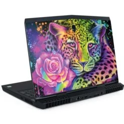Neon Rainbow Cheetah With Rose By Sheena Pike Dell Alienware Skin