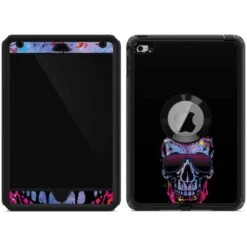 Liquid Blue Neon Skull With Glasses Otterbox Defender IPad Skin
