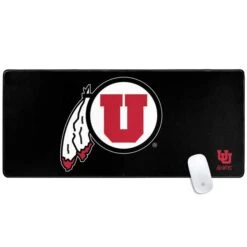 University Of Utah Circle And Feather On Black Gaming Mouse Pad