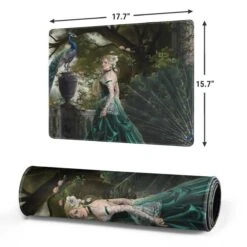 Woman With Peacocks By Nene Thomas Gaming Mouse Pad -Skinit Store woman with peacocks by nene thomas medium gaming mouse pad 1694114806 MSPNENTHO01GAMGMD PR 02